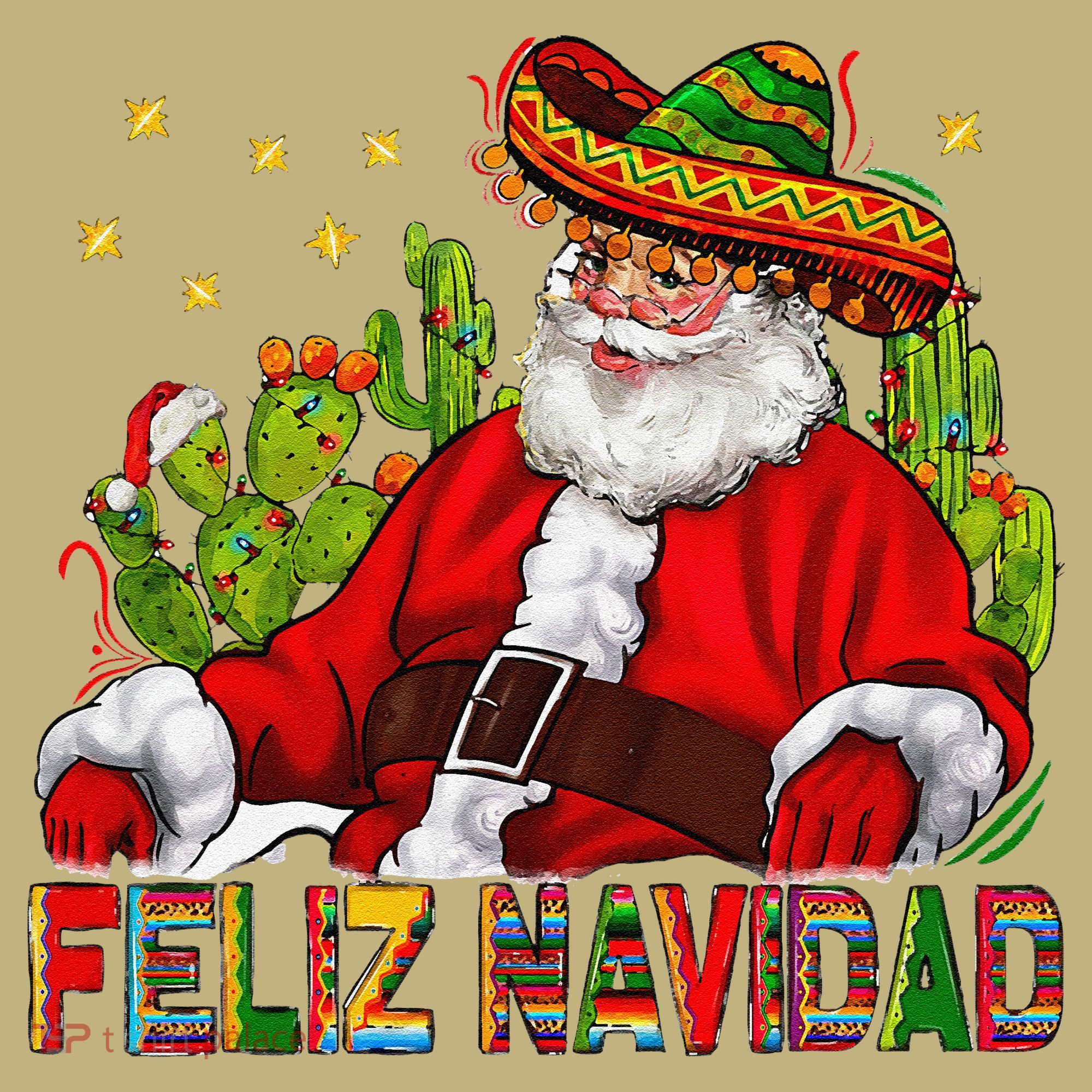 Feliz Navidad Santa With Cactus Mexican Santa Christmas T-Shirt