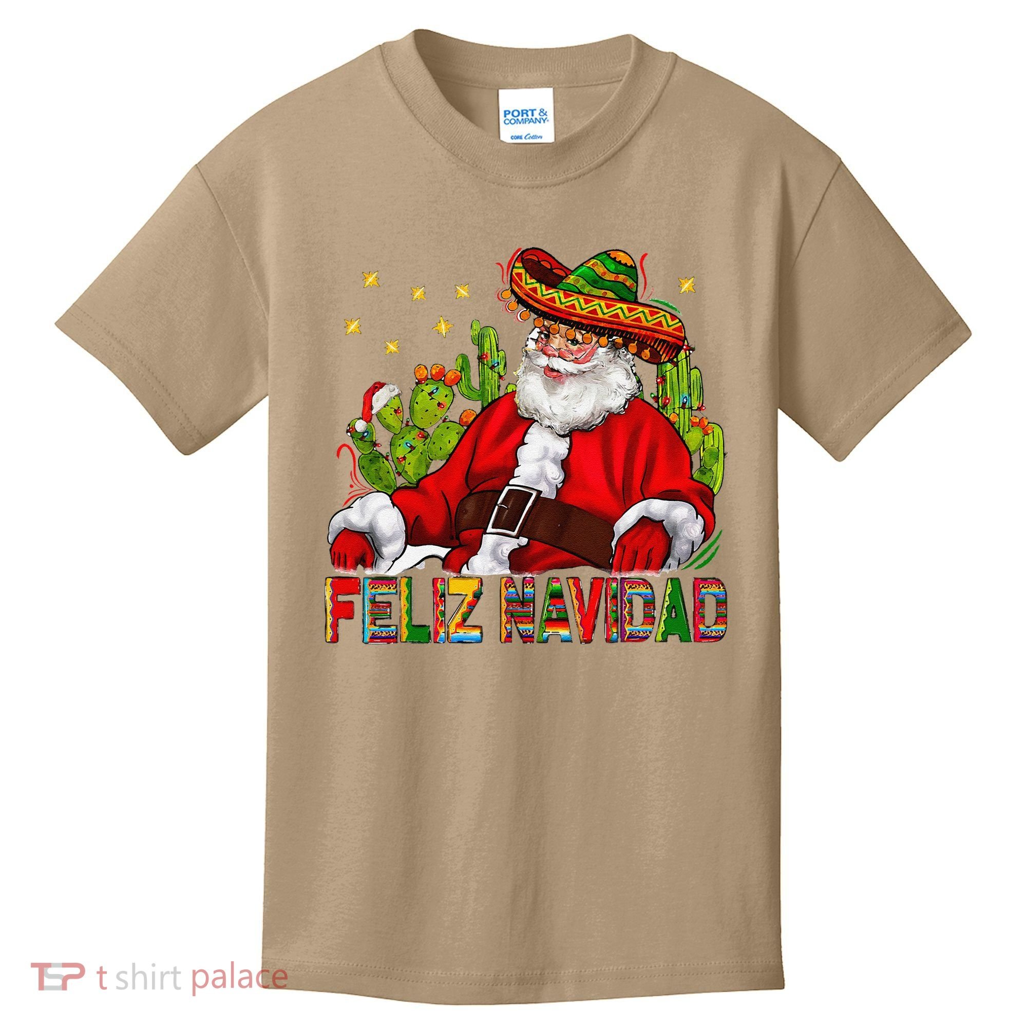 Feliz Navidad Santa With Cactus Mexican Santa Christmas Kids T-Shirt