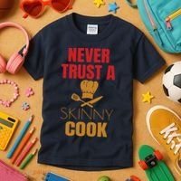 Funny Never Trust A Skinny Chef Gift For Cooking Lover Kids T-Shirt thumb 3
