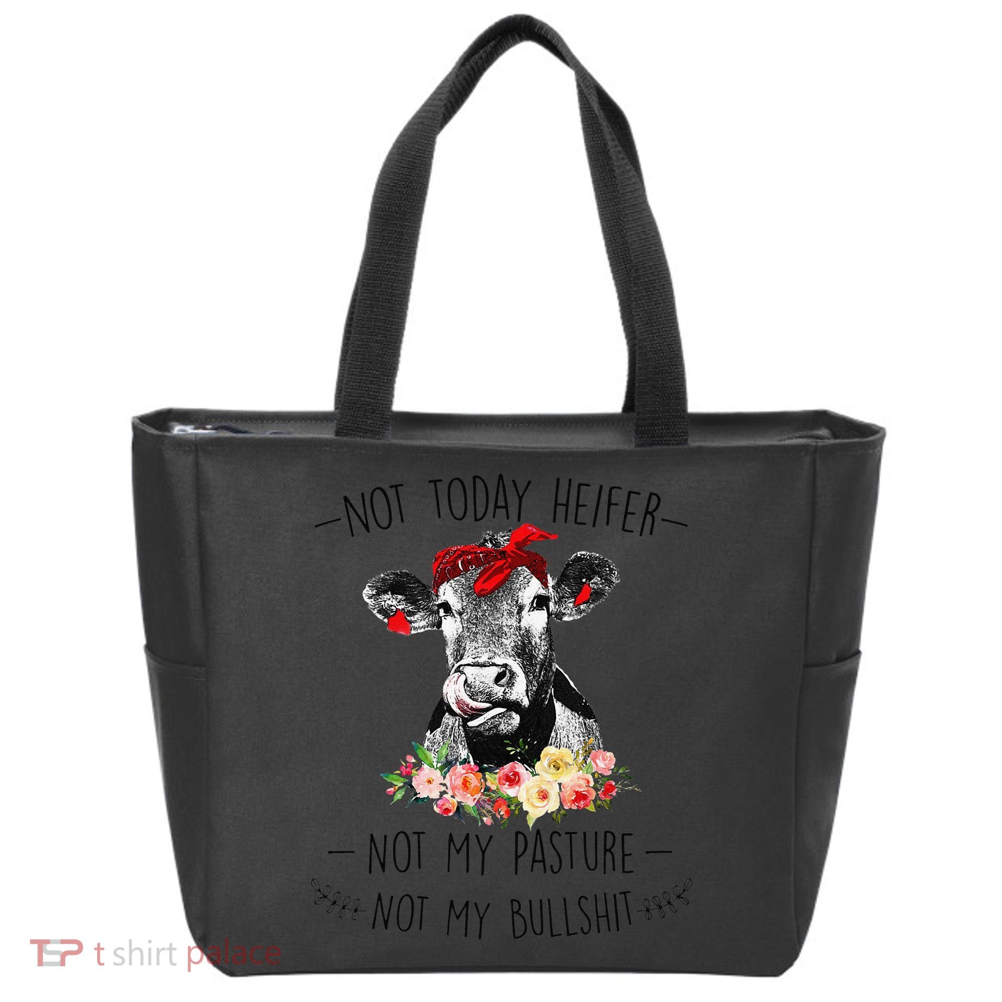 Funny Not Today Heifer Floral Farmer Cute Heifer Tote Bag
