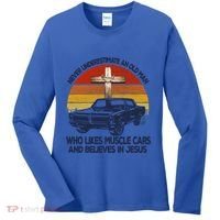 Funny Never Underestimate An Old Likes Muscle Car Outfit Gift Women's Long Sleeve Shirt thumb 0