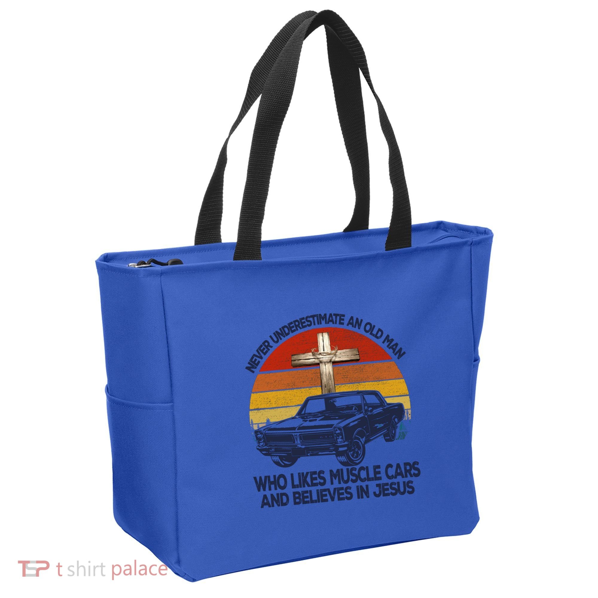 Funny Never Underestimate An Old Likes Muscle Car Outfit Gift Tote Bag