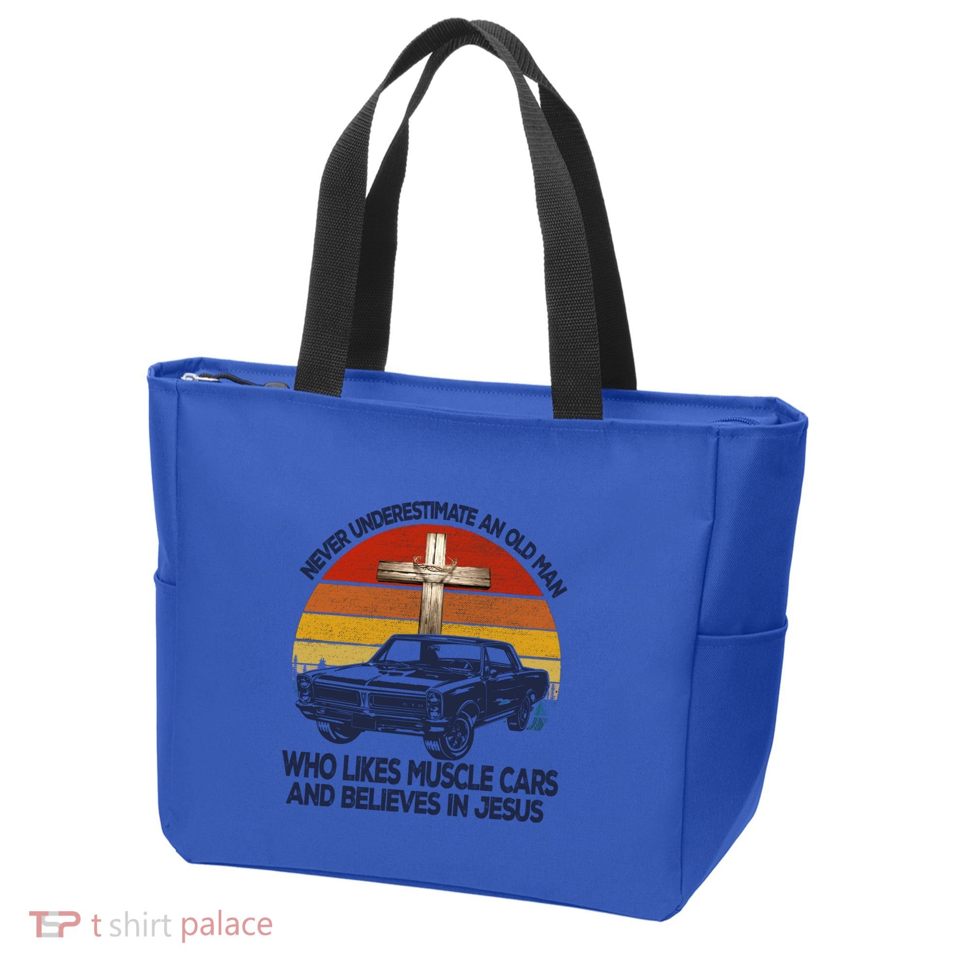 Funny Never Underestimate An Old Likes Muscle Car Outfit Gift Tote Bag