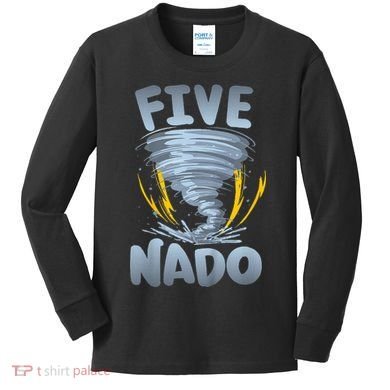Five Nado Warning 5th Birthday Tornado Themed Birthday Kids Long Sleeve Shirt