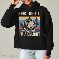First Of All I’M A Delight Sarcastic Angry Opossum Possum Ladies Heavyweight Boxy Pullover Hoodie thumb 0