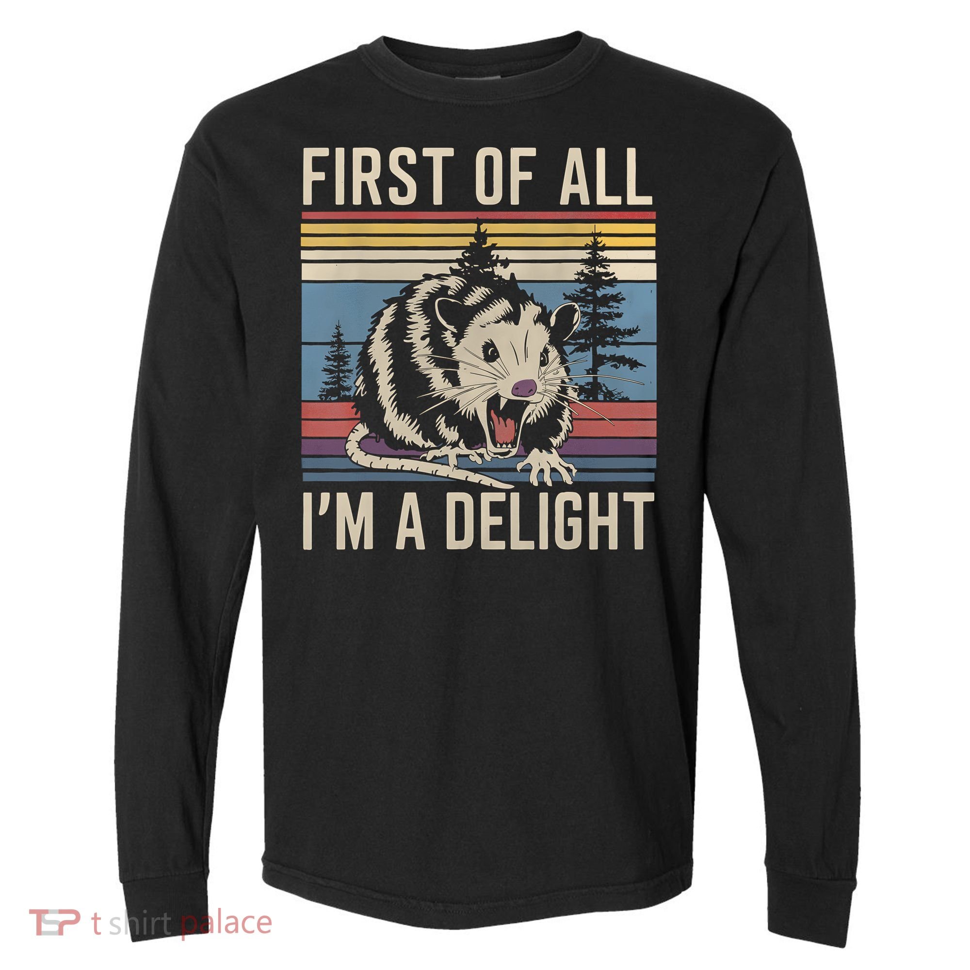 First Of All I’M A Delight Sarcastic Angry Opossum Possum Comfort Colors Heavyweight Long Sleeve T-Shirt