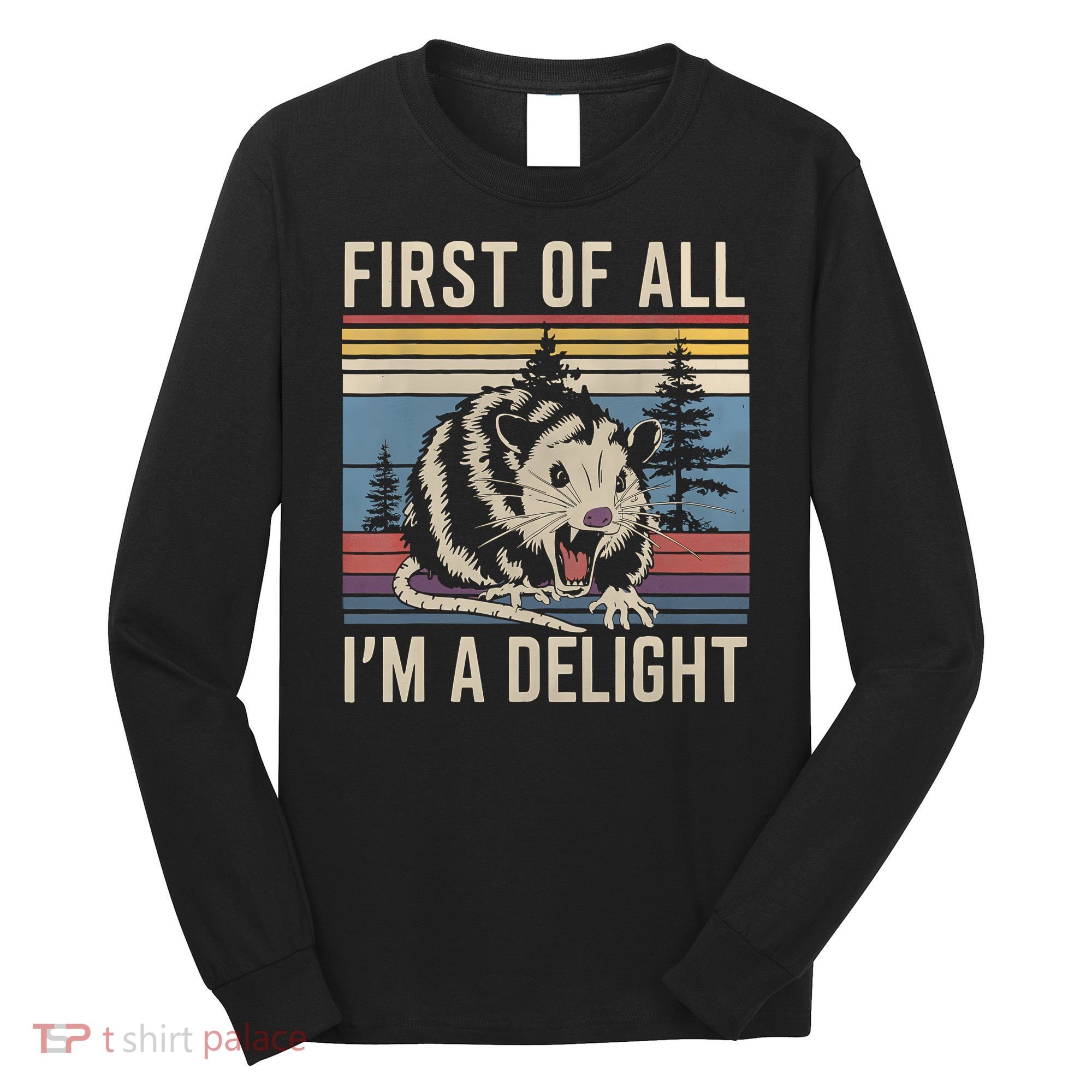 First Of All I’M A Delight Sarcastic Angry Opossum Possum Long Sleeve Shirt