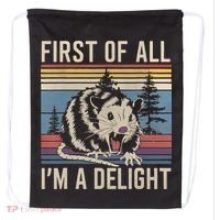First Of All I’M A Delight Sarcastic Angry Opossum Possum Drawstring Bag thumb 0