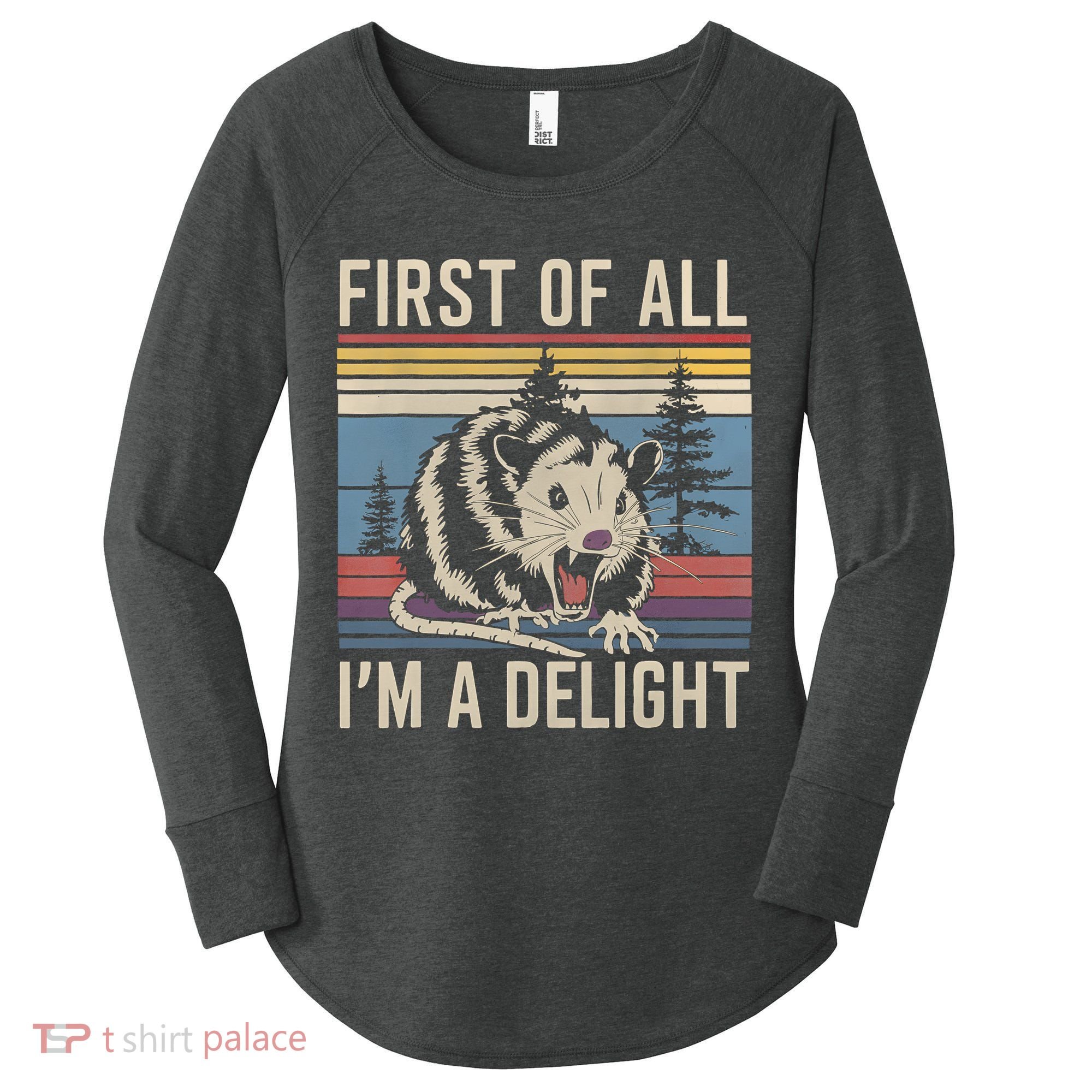 First Of All I’M A Delight Sarcastic Angry Opossum Possum Women's Perfect Tri Tunic Long Sleeve Shirt