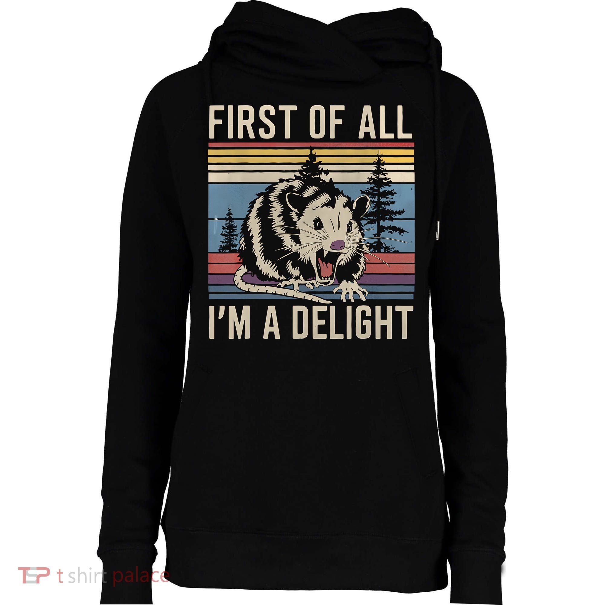 First Of All I’M A Delight Sarcastic Angry Opossum Possum Womens Funnel Neck Pullover Hood