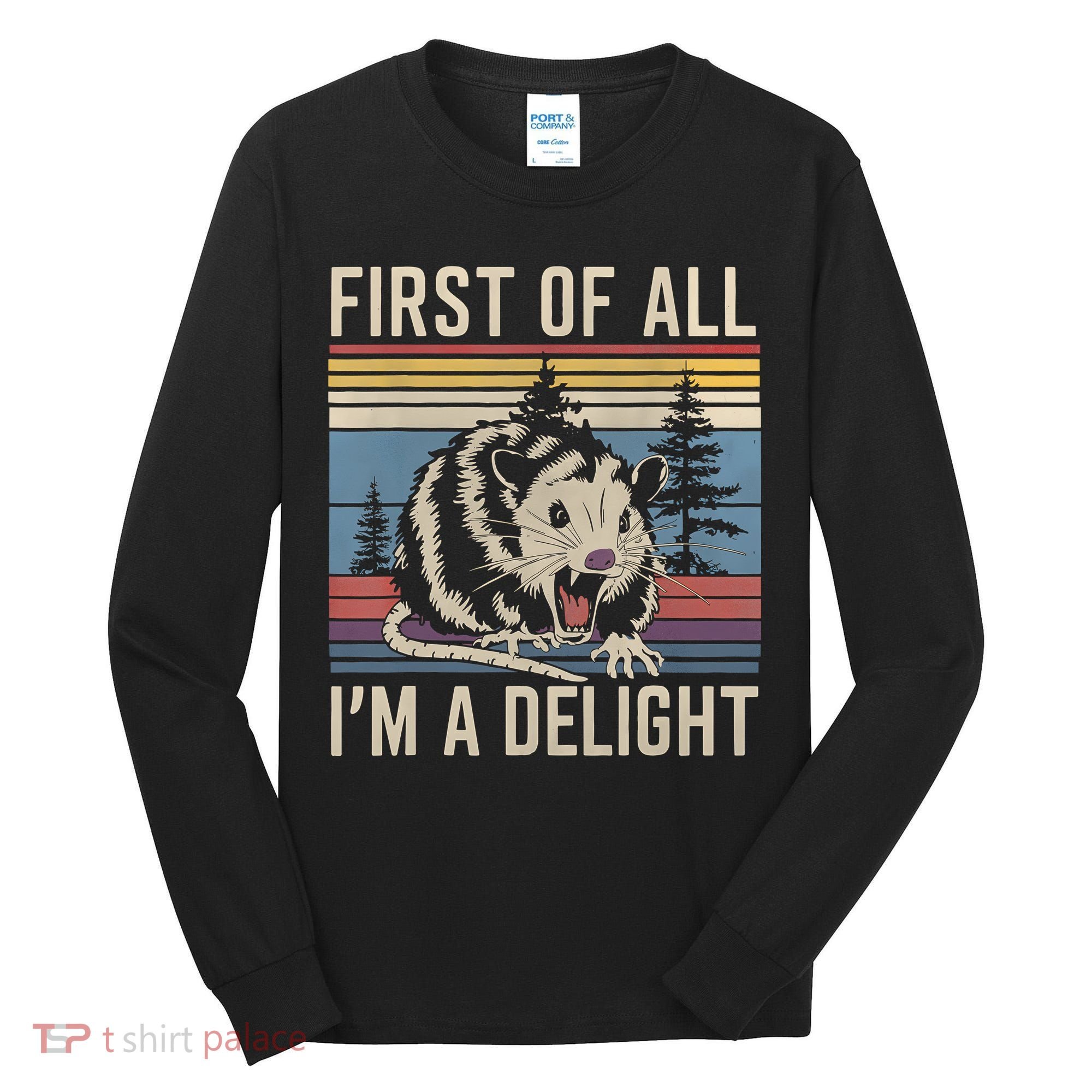 First Of All I’M A Delight Sarcastic Angry Opossum Possum Tall Long Sleeve Shirt