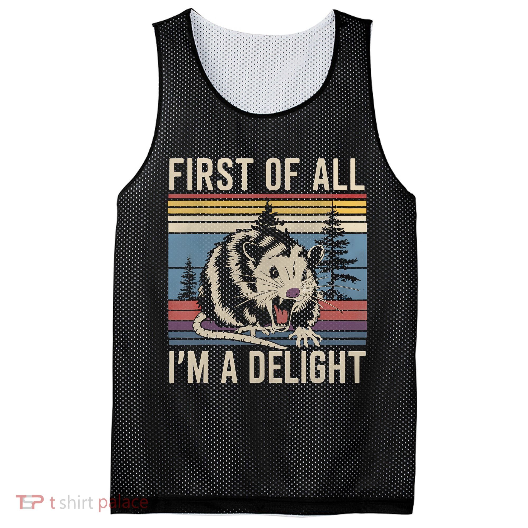 First Of All I’M A Delight Sarcastic Angry Opossum Possum Mesh Reversible Basketball Jersey Tank