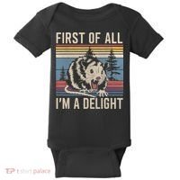 First Of All I’M A Delight Sarcastic Angry Opossum Possum Baby Bodysuit thumb 0