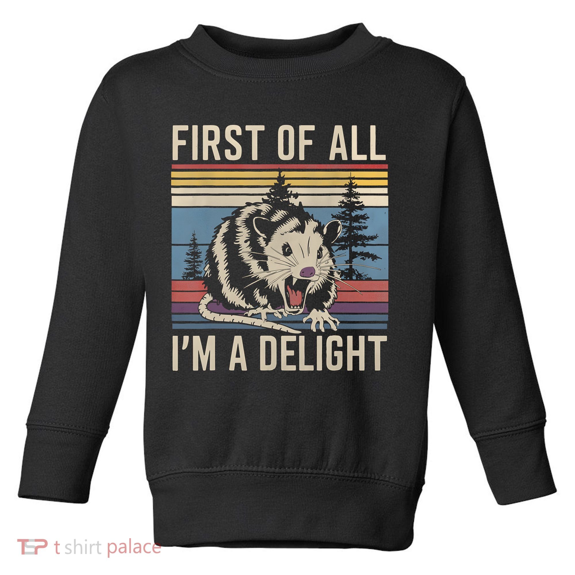 First Of All I’M A Delight Sarcastic Angry Opossum Possum Toddler Sweatshirt