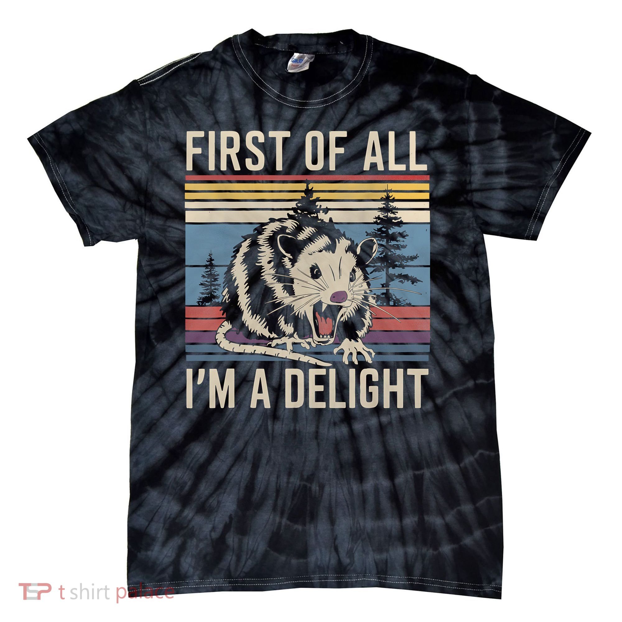 First Of All I’M A Delight Sarcastic Angry Opossum Possum Tie-Dye T-Shirt