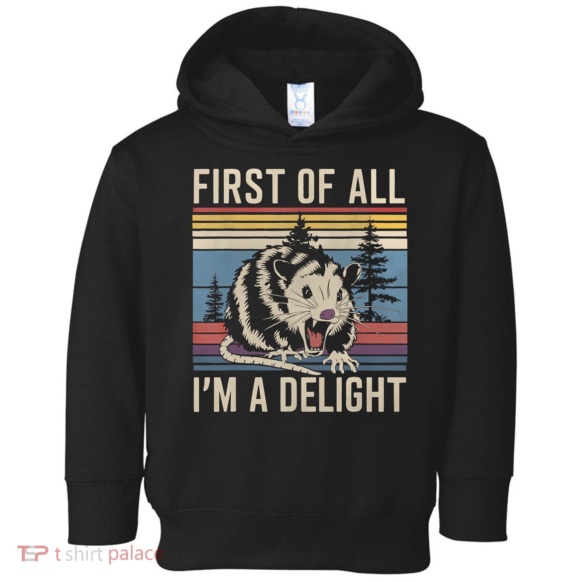 First Of All I’M A Delight Sarcastic Angry Opossum Possum Toddler Hoodie