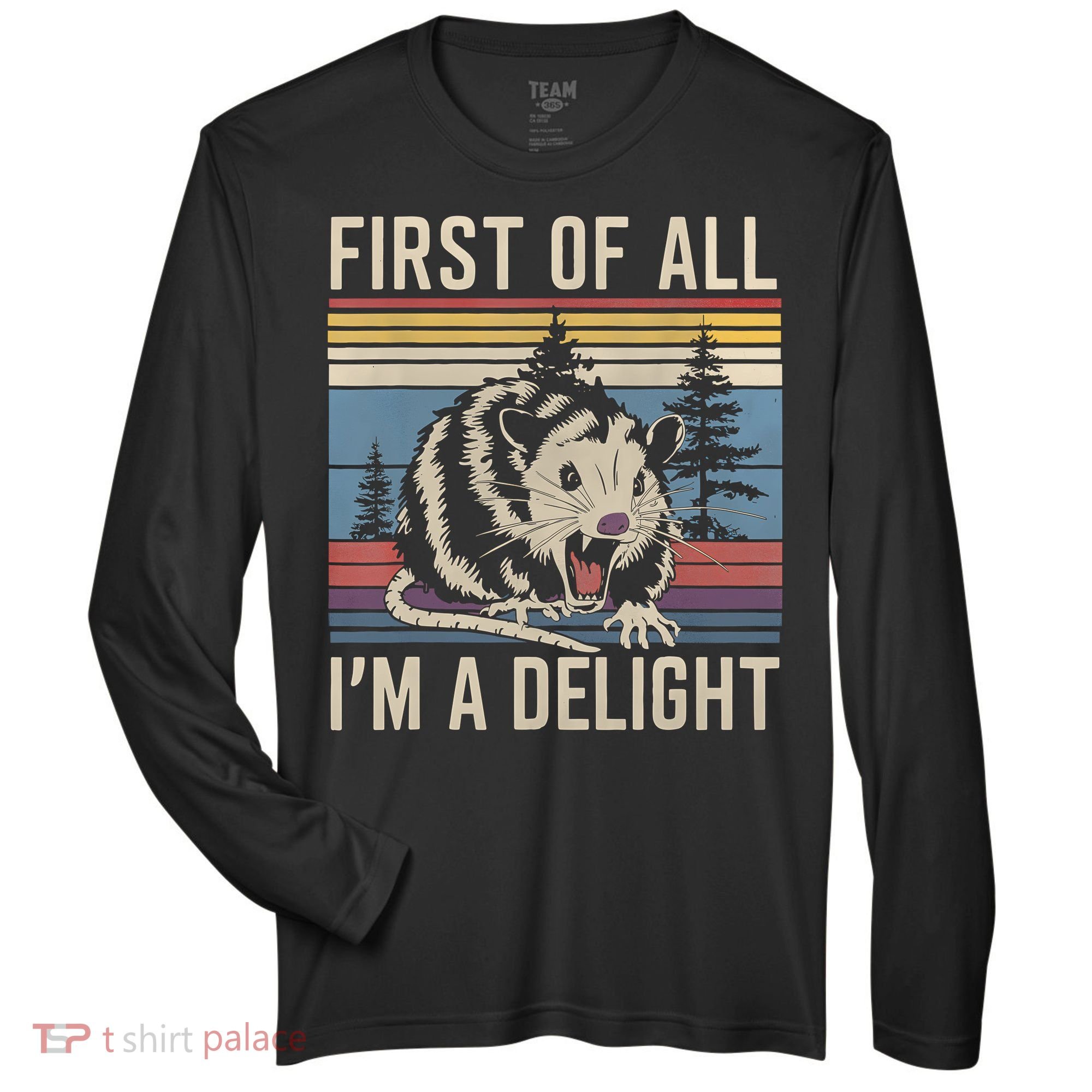 First Of All I’M A Delight Sarcastic Angry Opossum Possum Zone Performance Long-Sleeve T-Shirt