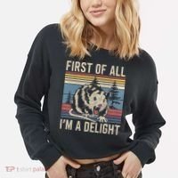 First Of All I’M A Delight Sarcastic Angry Opossum Possum Cropped Pullover Crew thumb 2