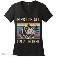First Of All I’M A Delight Sarcastic Angry Opossum Possum Women's V-Neck T-Shirt thumb 0