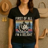 First Of All I’M A Delight Sarcastic Angry Opossum Possum Women's V-Neck T-Shirt thumb 3