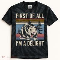 First Of All I’M A Delight Sarcastic Angry Opossum Possum Kids Tie-Dye T-Shirt thumb 0