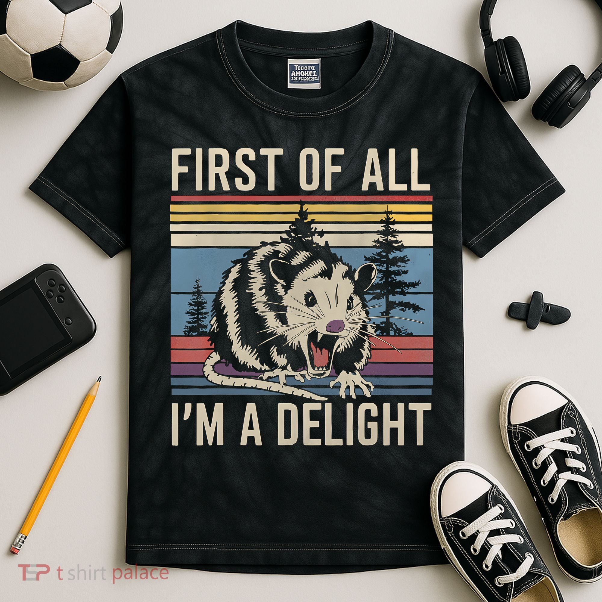 First Of All I’M A Delight Sarcastic Angry Opossum Possum Kids Tie-Dye T-Shirt