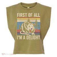 First Of All I’M A Delight Sarcastic Angry Opossum Possum Garment-Dyed Women's Muscle Tee thumb 0