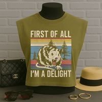 First Of All I’M A Delight Sarcastic Angry Opossum Possum Garment-Dyed Women's Muscle Tee thumb 3