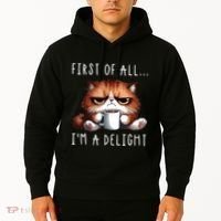 First Of All Im A Delight Sarcastic Coffee Grumpy Funny Cat Hoodie thumb 2