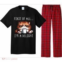 First Of All Im A Delight Sarcastic Coffee Grumpy Funny Cat Pajama Set thumb 0