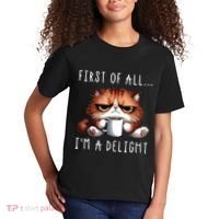 First Of All Im A Delight Sarcastic Coffee Grumpy Funny Cat Kids T-Shirt thumb 2