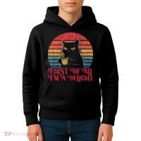 First Of All IM A Delight Sarcastic Angry Cat Kids Hoodie thumb 4