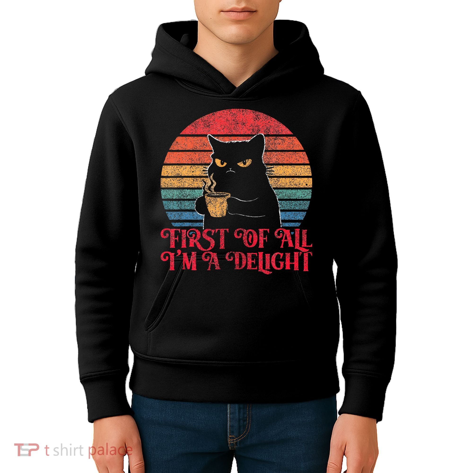First Of All IM A Delight Sarcastic Angry Cat Kids Hoodie