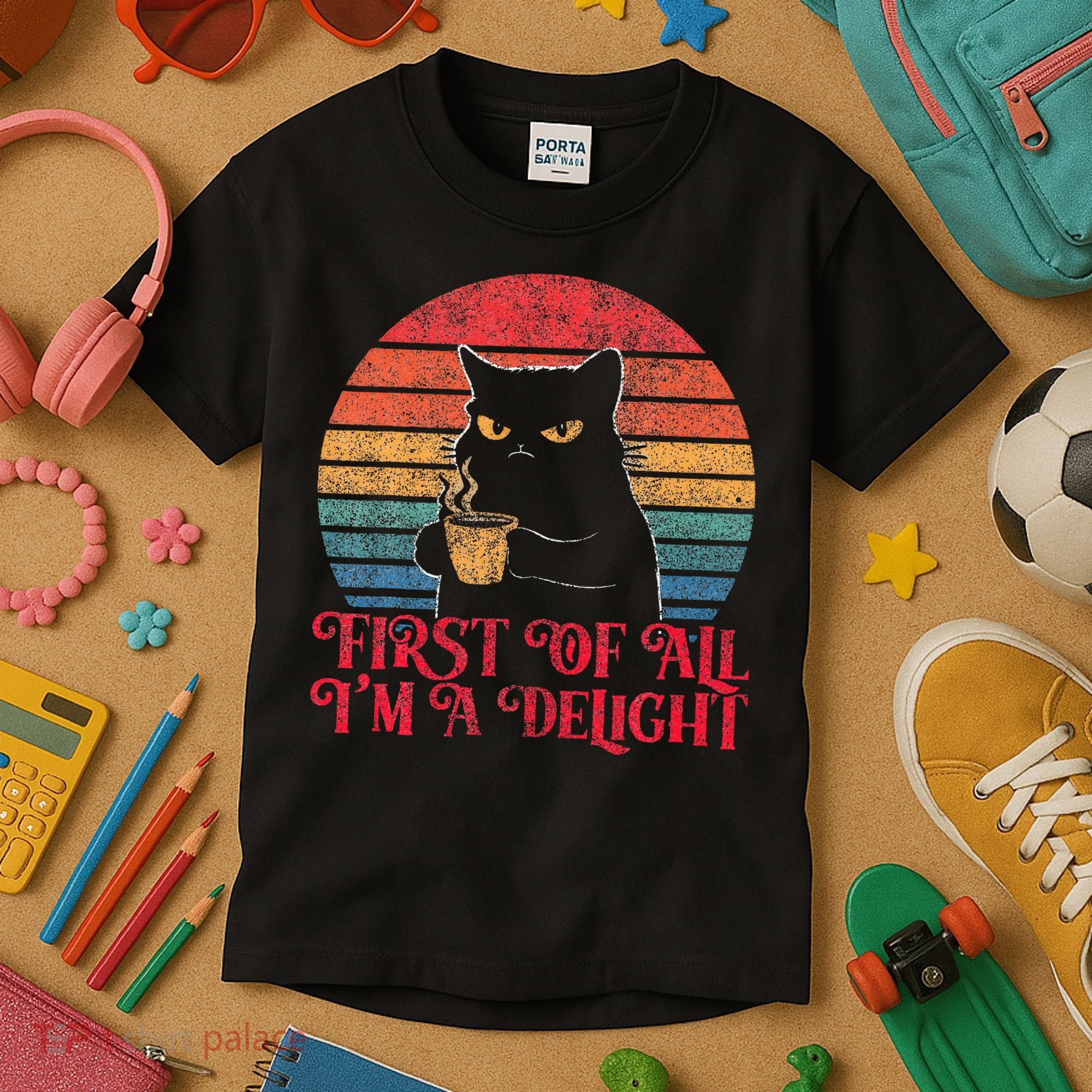 First Of All IM A Delight Sarcastic Angry Cat Kids T-Shirt