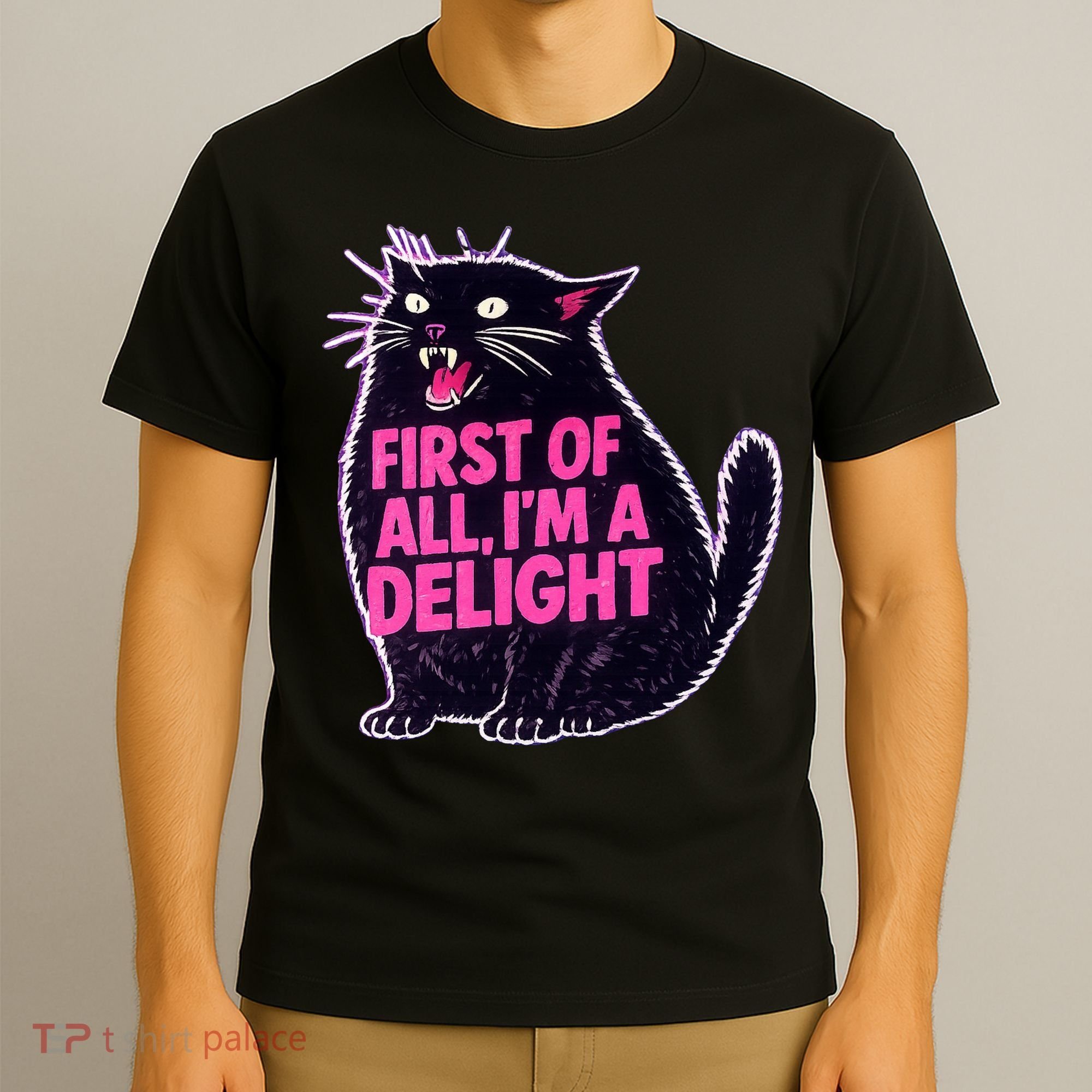 First Of All I'm A Delight Roaring Black Cat T-Shirt