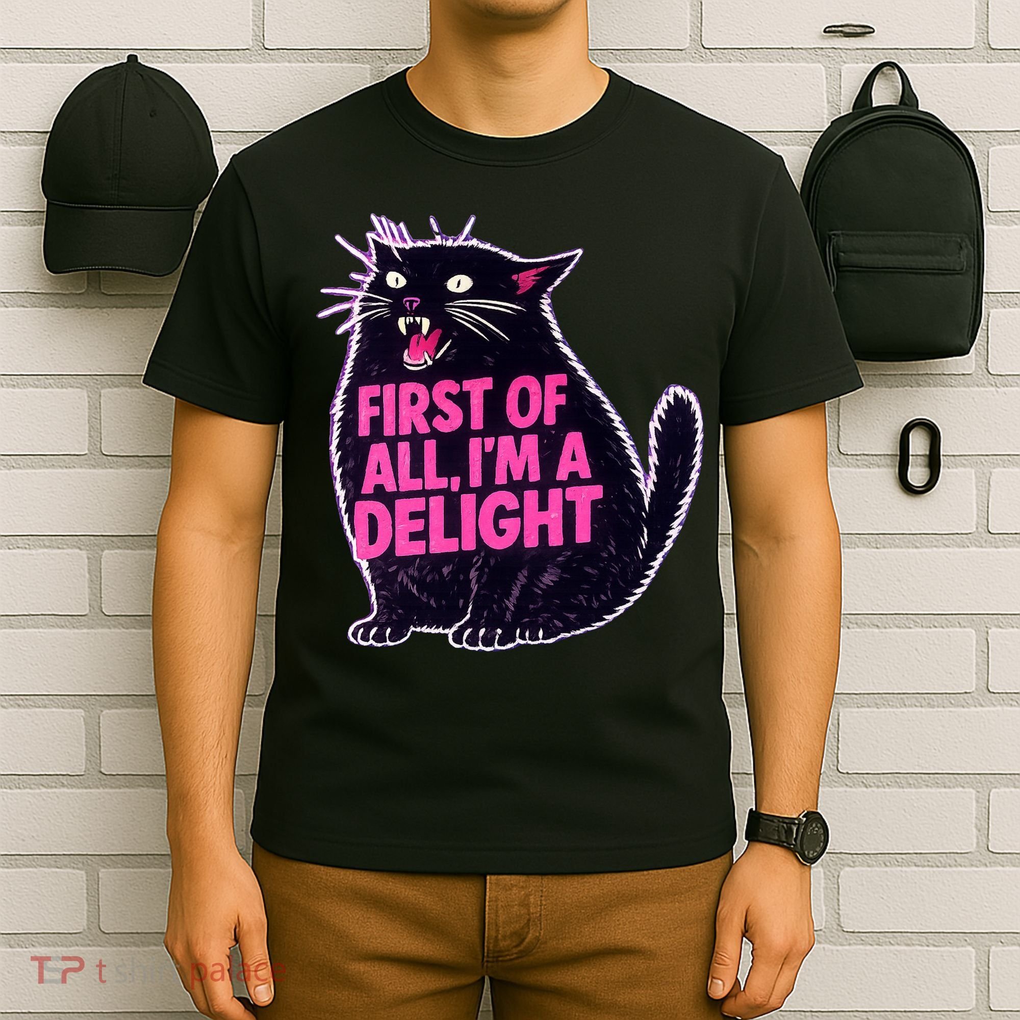 First Of All I'm A Delight Roaring Black Cat T-Shirt