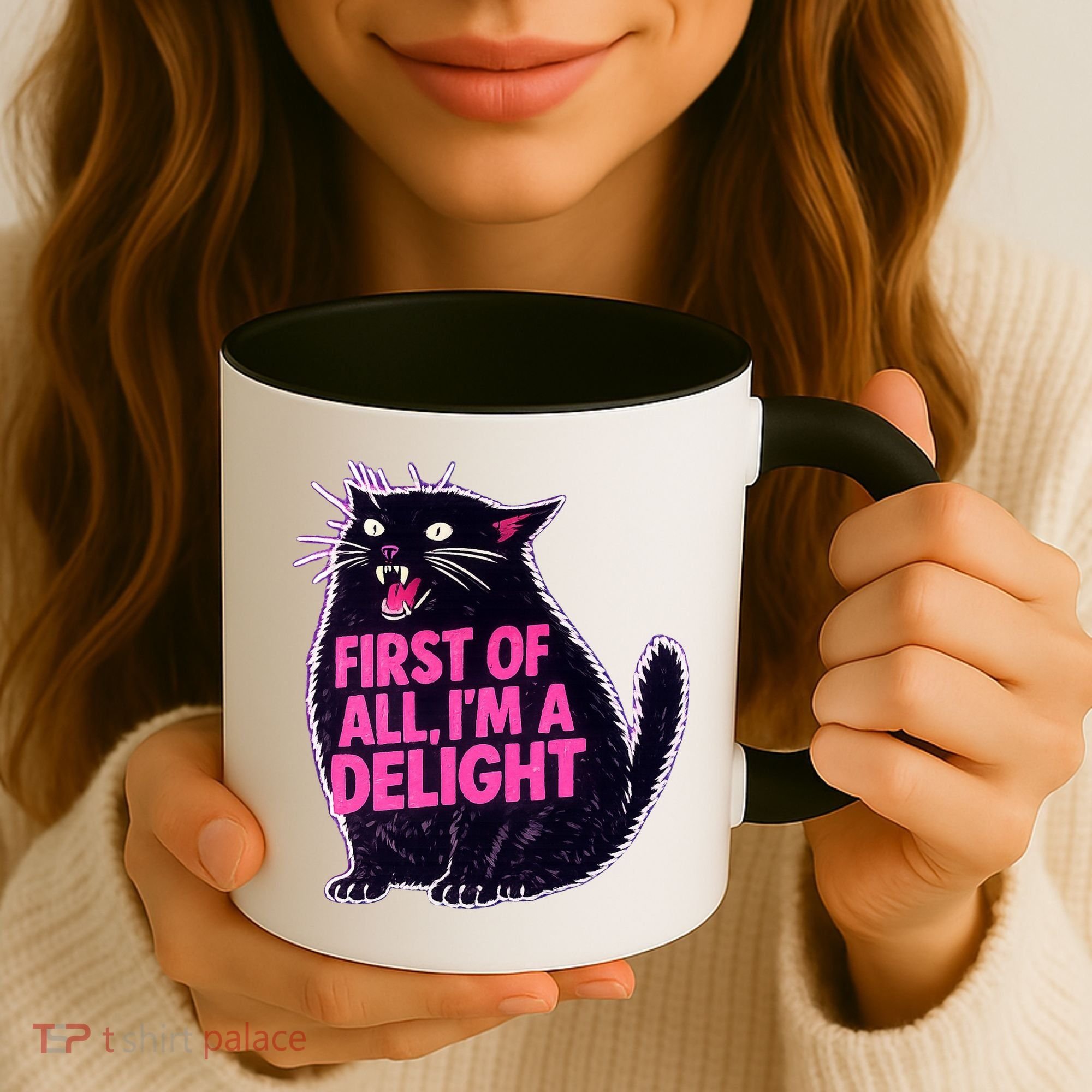 First Of All I'm A Delight Roaring Black Cat Coffee Mug