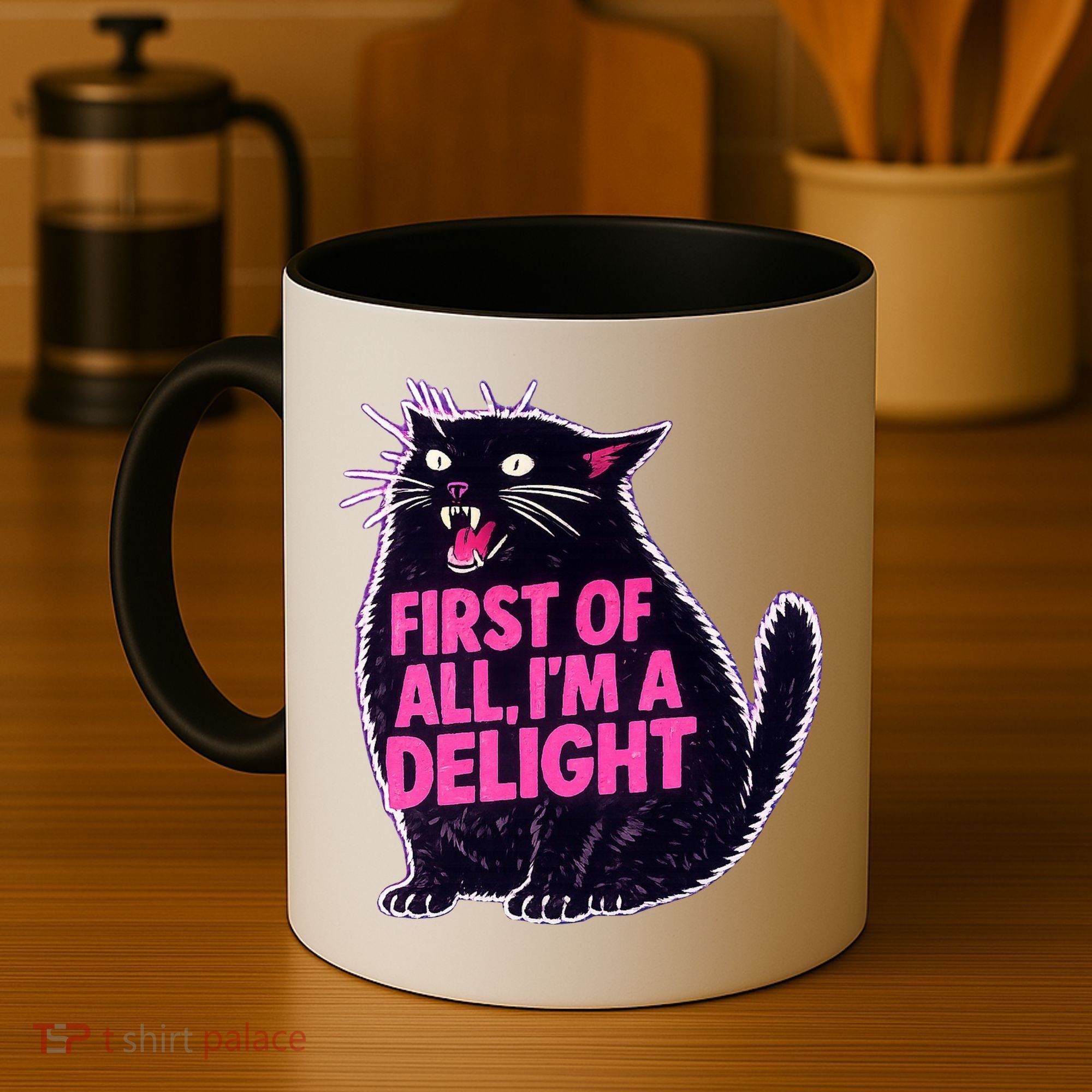 First Of All I'm A Delight Roaring Black Cat Coffee Mug