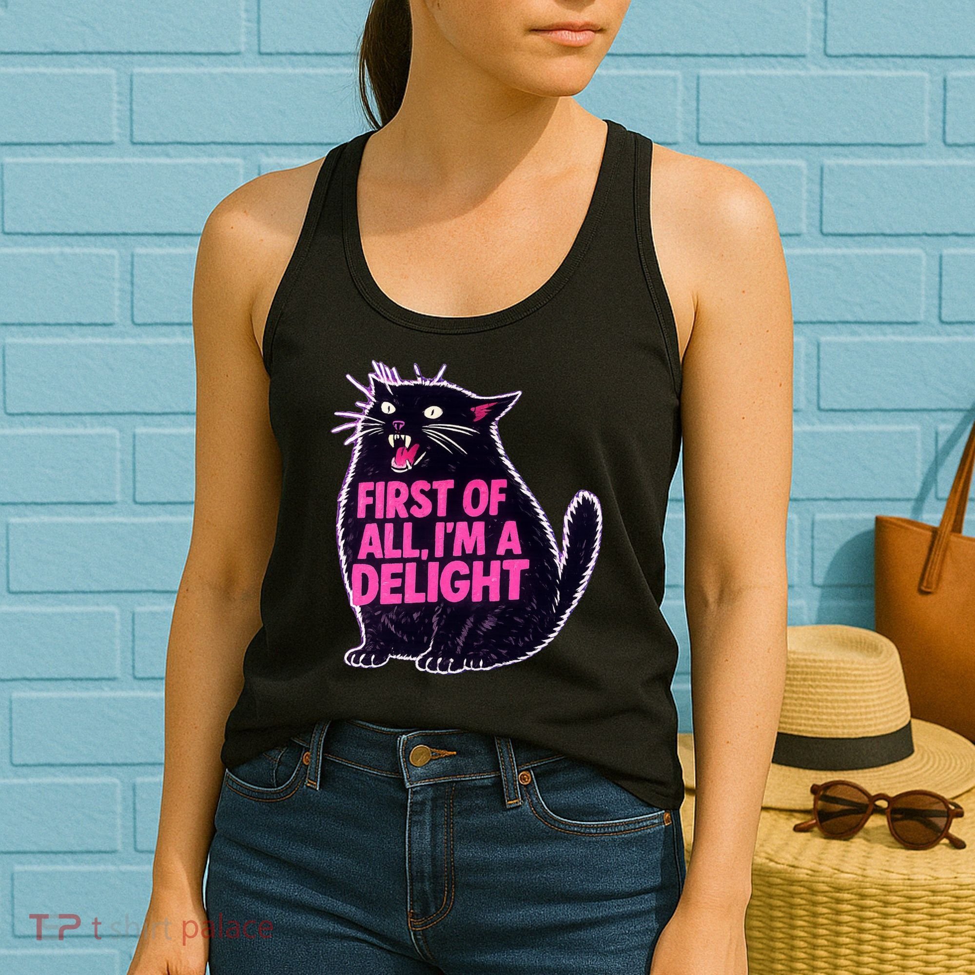 First Of All I'm A Delight Roaring Black Cat Women's Tank Top