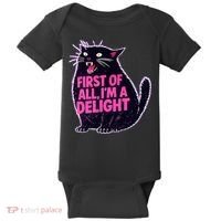 First Of All I'm A Delight Roaring Black Cat Baby Bodysuit thumb 0