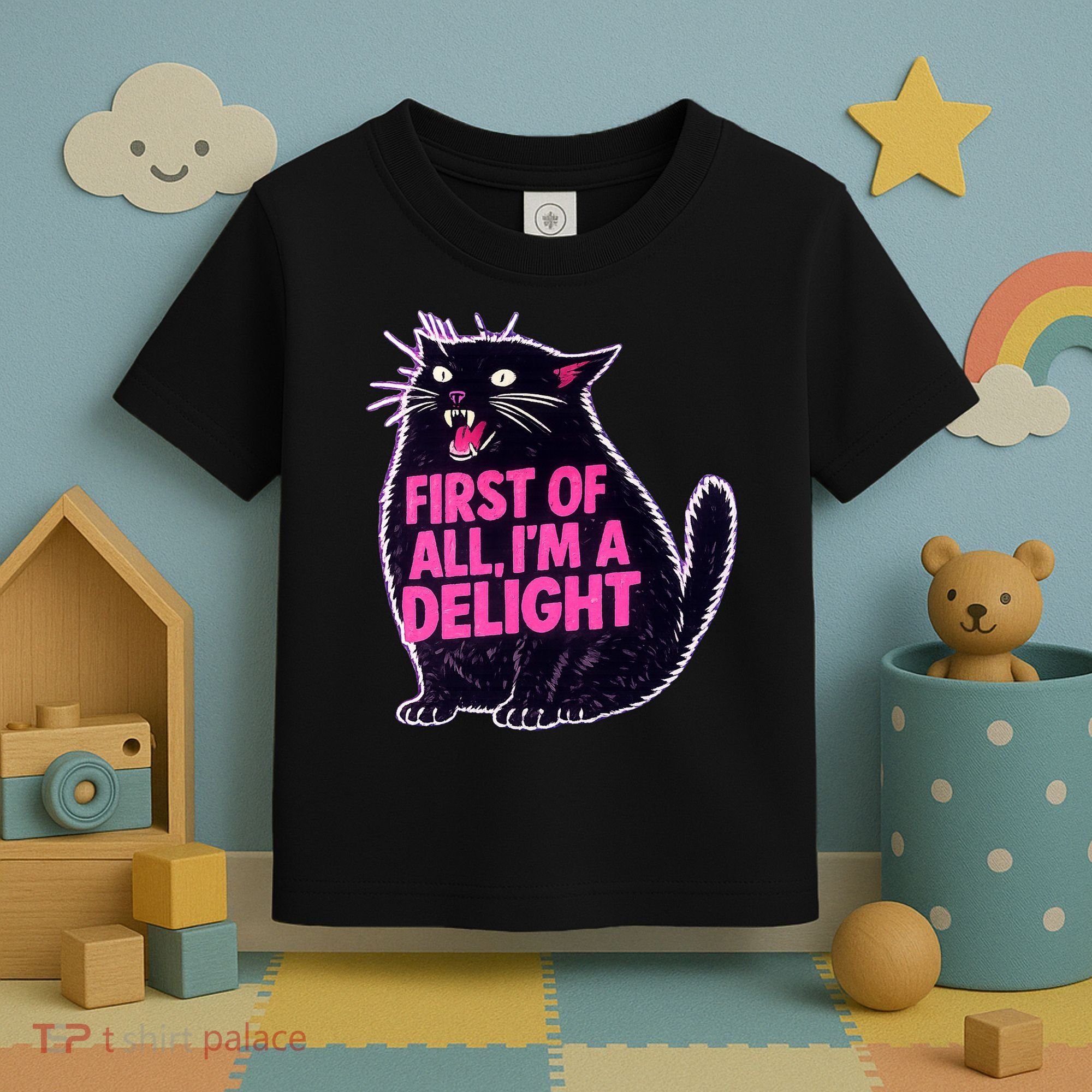 First Of All I'm A Delight Roaring Black Cat Toddler T-Shirt