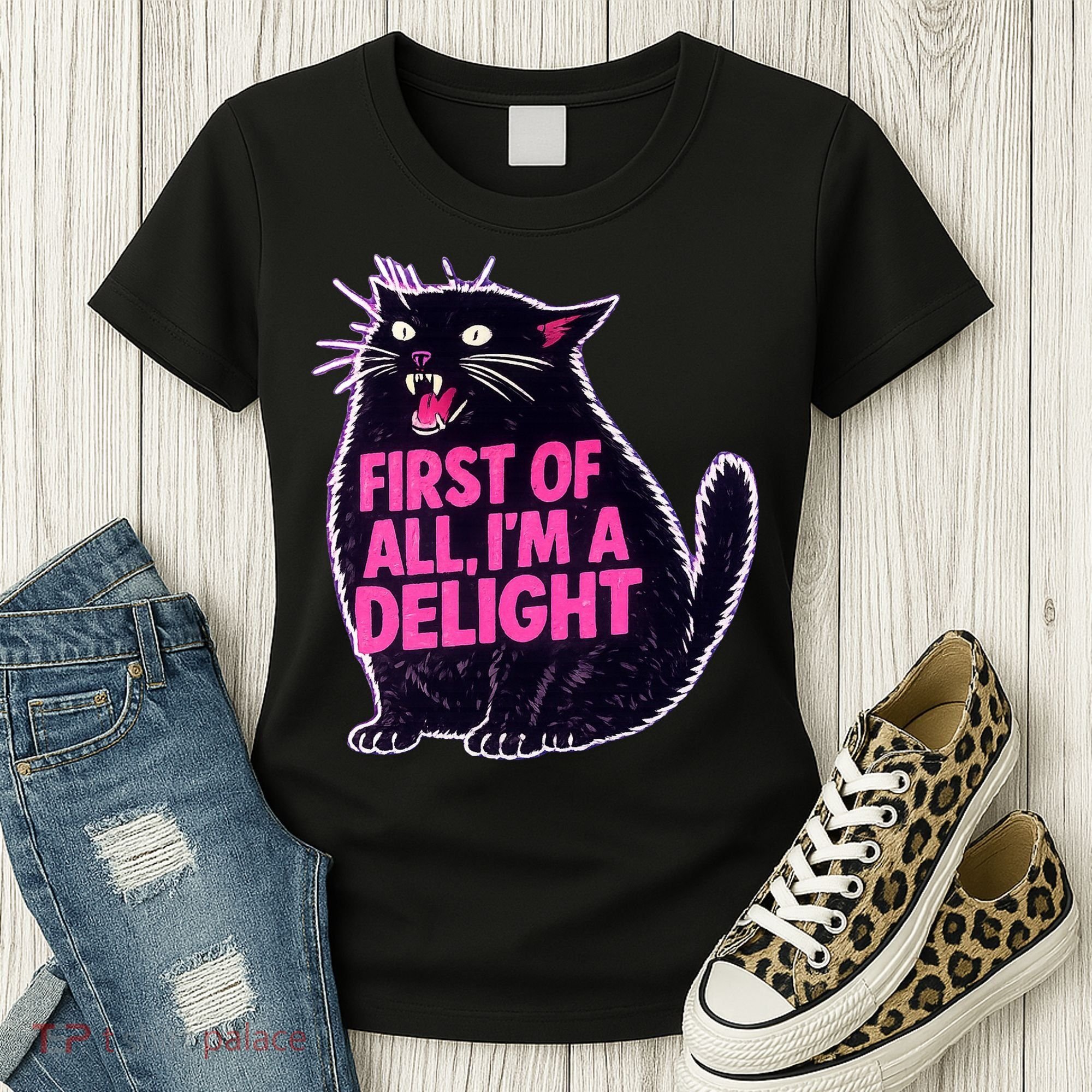 First Of All I'm A Delight Roaring Black Cat Women's T-Shirt
