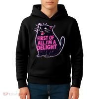 First Of All I'm A Delight Roaring Black Cat Kids Hoodie thumb 4