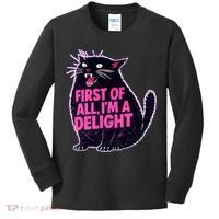 First Of All I'm A Delight Roaring Black Cat Kids Long Sleeve Shirt thumb 0