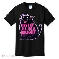 First Of All I'm A Delight Roaring Black Cat Kids T-Shirt thumb 0