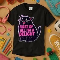 First Of All I'm A Delight Roaring Black Cat Kids T-Shirt thumb 3