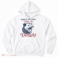 First Of All I'm A Delight Sarcastic Angry Opossum Possum Hoodie thumb 0