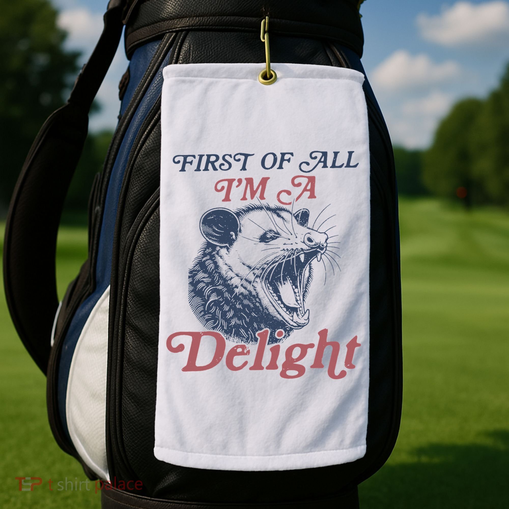 First Of All I'm A Delight Sarcastic Angry Opossum Possum Golf Towel