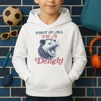 First Of All I'm A Delight Sarcastic Angry Opossum Possum Kids Hoodie thumb 2