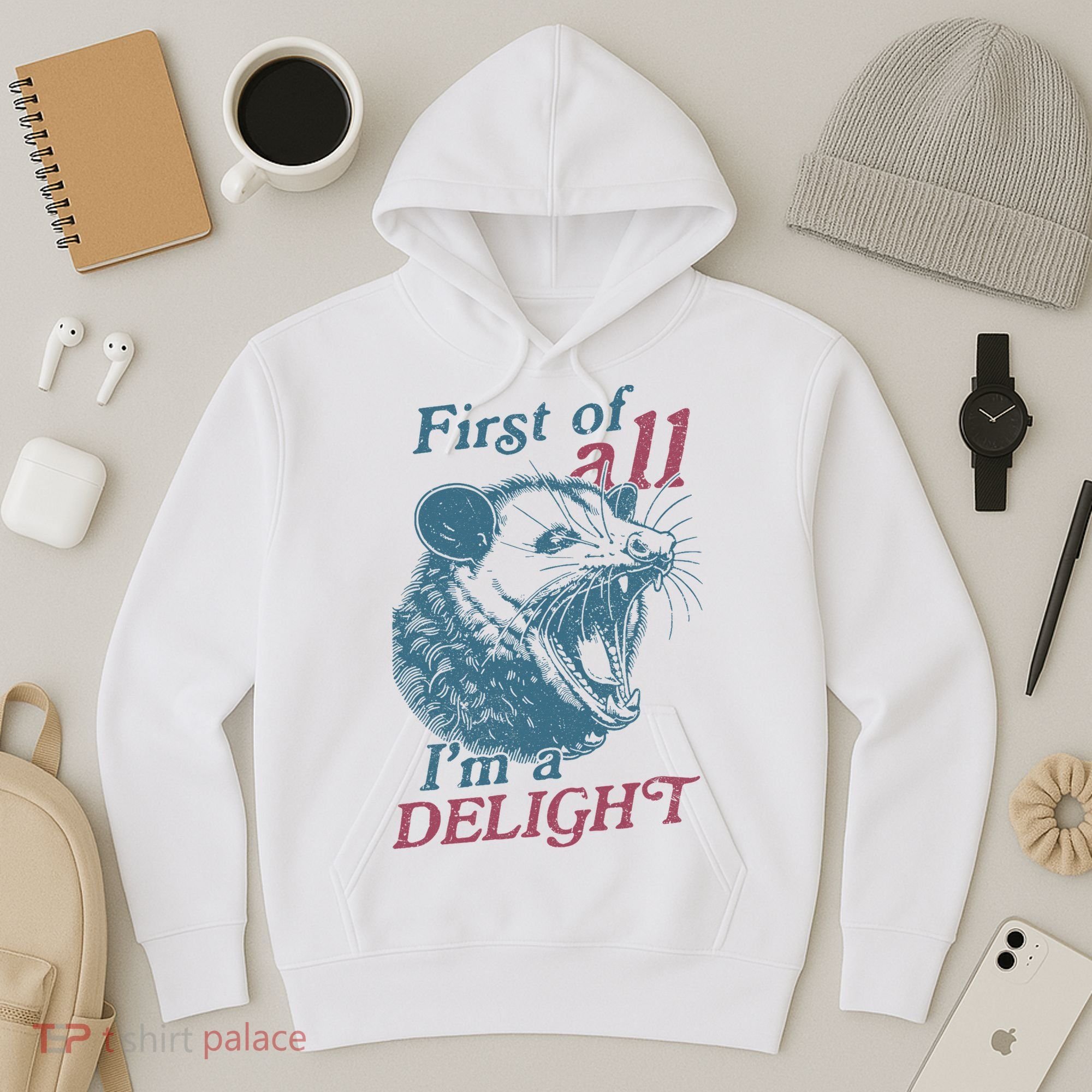 First Of All I'm A Delight Sarcastic Angry Opossum Lover Hoodie